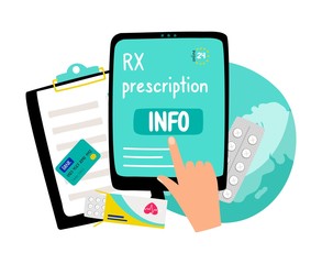 RX prescription. Online prescription worldwide concept vector illustration