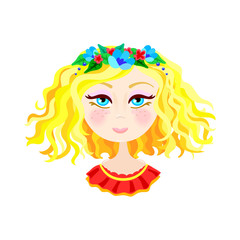Little cute smiling blonde girl with flower wreath