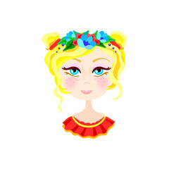 Little cute smiling blonde girl with flower wreath