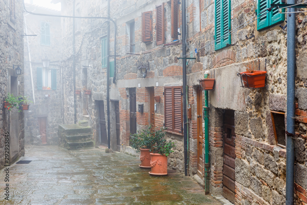 Poster Fog located in a picturesque alley