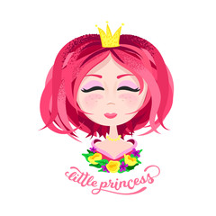 Little cute smiling princess girl with flowers