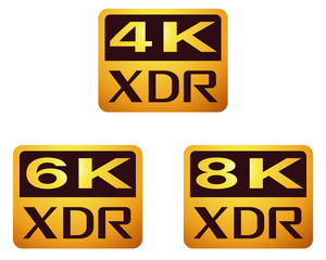 4K, 6K, 8K, XDR TV and display sign on white background