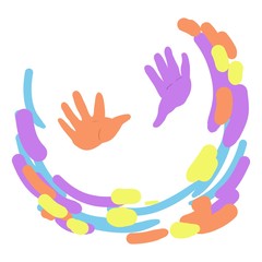 Colored children’s hands, hand prints, background, for advertising art studios, early development of children, vector illustration