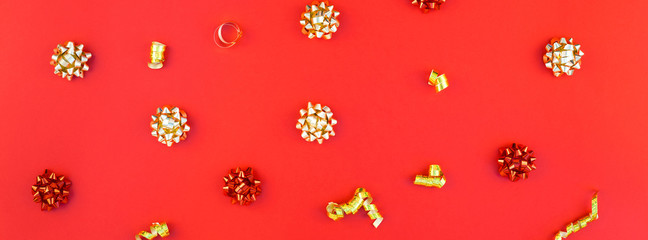 Christmas golden pattern on red background