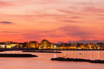 sunset in rimini a tourist town on the adriatic coast