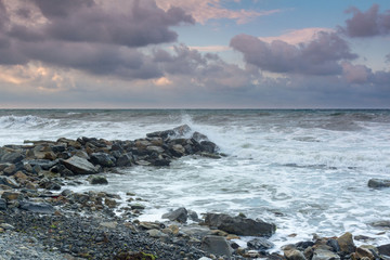 landscape colorful view of the undulating sea waves and splashes