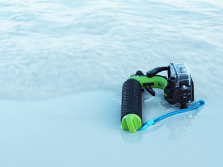 action cam put on the housing and the aerobatics hit by the sea water