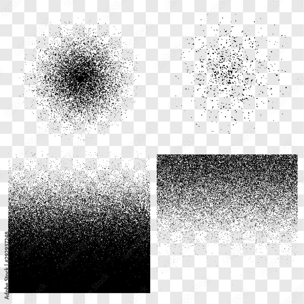 Poster grunge noise grainy gradient spray halftone vector set, sand or stipple transparent grainy texture b