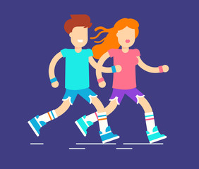 Two characters man and woman running
