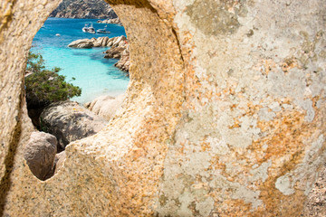 View of Cala Coticcio on the island of Caprera, located in the national park of the archipelago of...
