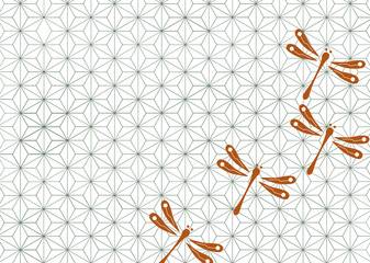 トンボと紅葉に和文様をあしらった和柄カット © MITOMAYA