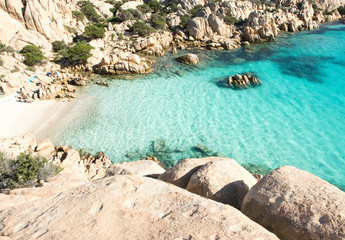 Panoramic view of Cala Coticcio on the island of Caprera, located in the La Maddalena archipelago national park, Sardinia