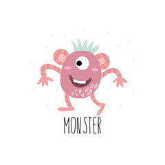 Cartoon cute Funny monster vector character. Bright funny cartoon card . Lovely monster for children designs. Sweet smiling creatures in warm colors in vector