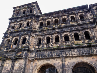 Obraz premium Porta Nigra, a Roman city gate in Trier, Germany, close low-angle partial view