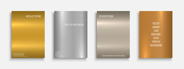 Collection of vibrant vector colorful metal covers, posters, brochures, banners, flyers, cards backgrounds and etc. Shiny polished iron templates for your any design and ideas. Smooth textures