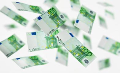 100 Euro Banknotes flying in the air - 3D illustration