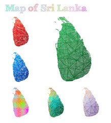 Hand-drawn map of Sri Lanka. Colorful country shape. Sketchy Sri Lanka maps collection. Vector illustration.