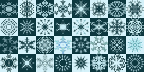 Of set of decorative vector snowflakes for the design of New Year and Christmas cards, wrapping paper, winter holiday decoration