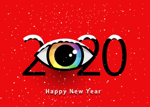 Happy new year 2020. 2020 with vision eye icon