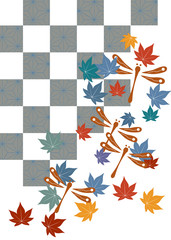 トンボと紅葉に和文様をあしらった和柄カット