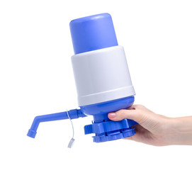 Plastic water pump in hand on white backhround isolation