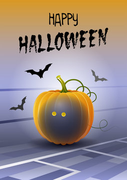 Happy Halloween. Sports greeting card. Realistic Squash ball in the shape of a Pumpkin. Vector illustration.