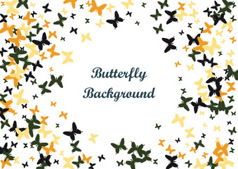 Festive butterfly confetti background. Frame vector pattern texture for holiday, postcard, poster, carnival, banner, birthday and children's parties. Butterfly cover mock-up. Wedding butterfly layout