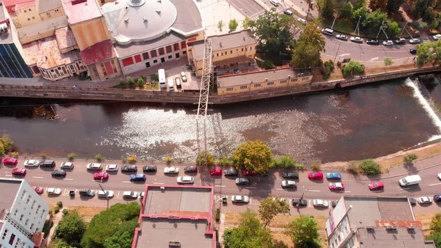 Aerial Footage over City of Cluj Napoca, Romania Drone footage over Romania City Cluj Napoca With River