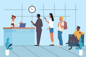 Clients waiting in queue flat vector illustration