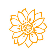 Sketchy doodle flower on white background. Orange color.