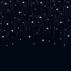 Seamless space curtain with falling star rain on dark blue background