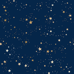 Seamless blue space pattern with gold constellations and stars - 292947457
