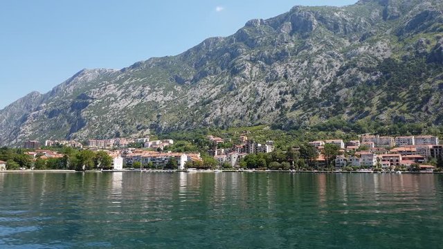 St Elijah Church in Dobrota from the Bay of Kotor, Montenegro