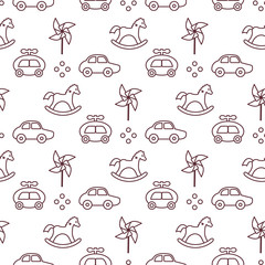 Vector seamless pattern with kids toys. Childhood