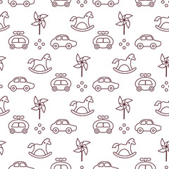 Vector seamless pattern with kids toys. Childhood