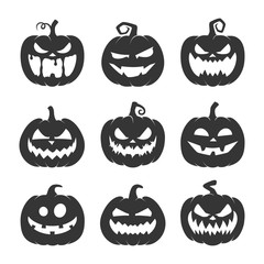 set of black halloween pumpkins