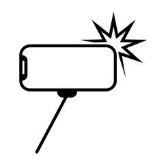 Selfie stick photo camera sign. Vector photography from a mobile phone. The smartphone is allowed. Monobreed selfie resolved symbol icon. Beware of selfie sticks.