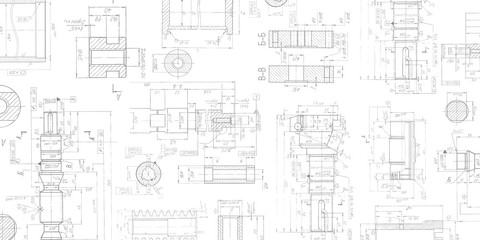 Drawing details on a white background .Mechanical Engineering drawing .Parts for industrial construction. - obrazy, fototapety, plakaty