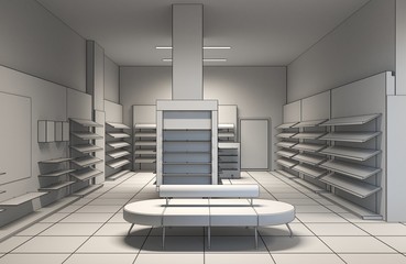 shopping mall, interior visualization, 3D illustration