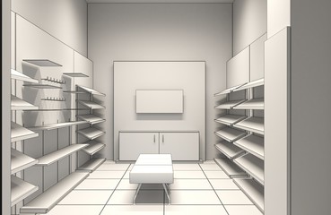 shopping mall, interior visualization, 3D illustration