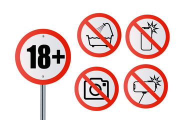 No photography, camera, selfie, no phone, no smartphone Prohibition symbol sticker for area places, Isolated on white background, Flat design vector illustration.
