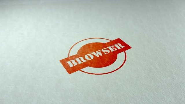 Browser word stamping text wooden retro stamp animation. red ink on clean white paper