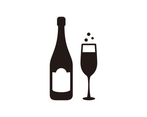 Wine bottle and glass icon symbol vector
