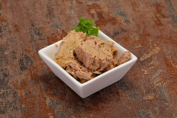 Canned tuna fish in the bowl