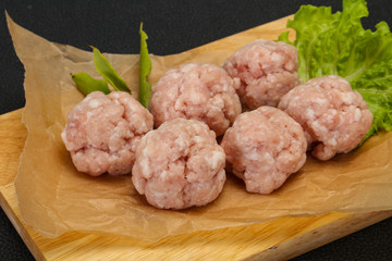 Homemade raw pork minced meatball for cooking