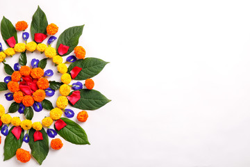 Naklejka premium Indian Festival Diwali , Diwali lamp and flower rangoli 