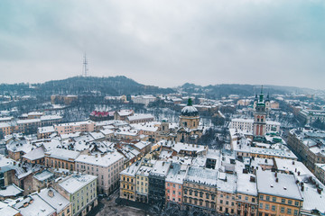 cityscape view of old european city at winter time
