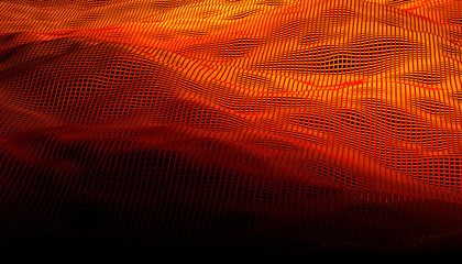 3d render image of orange grid wave