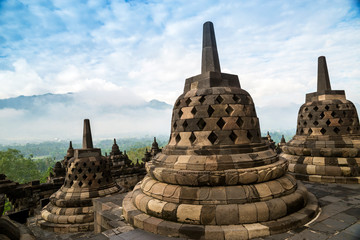 Buddhist stupas at Borobudur temple, Magelang Regency, Muntilan, Central Java, Indonesia