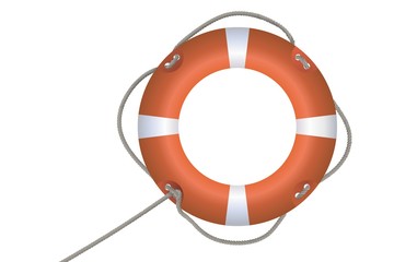 Red life buoy on white background.